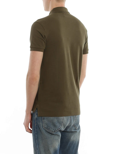 Polo In Cotone Slim Verde Con Ricamo Logo