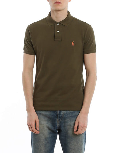 Polo In Cotone Slim Verde Con Ricamo Logo