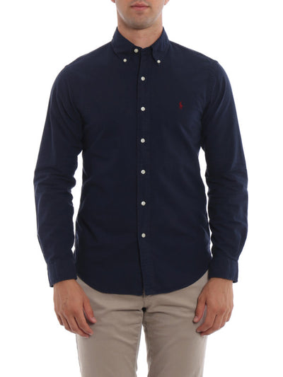 Camicia Blu Slim Con Collo Button-down