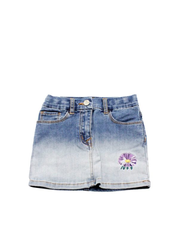 Gonna In Denim Con Ricamo Fiore Blu