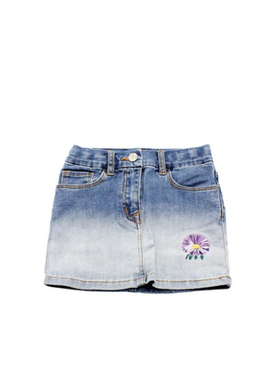 Gonna In Denim Con Ricamo Fiore Blu