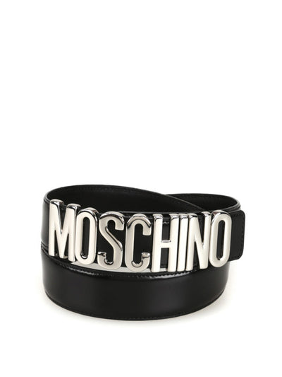 Cintura In Vernice Nera Con Logo Lettering