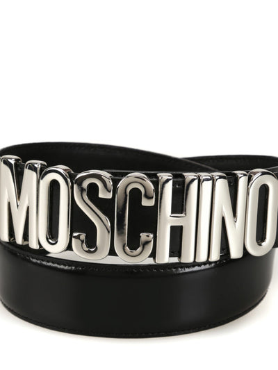 Cintura In Vernice Nera Con Logo Lettering