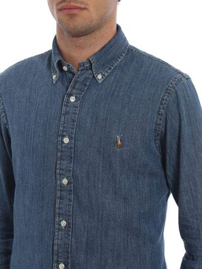 Camicia Slim In Denim Colletto Button-down