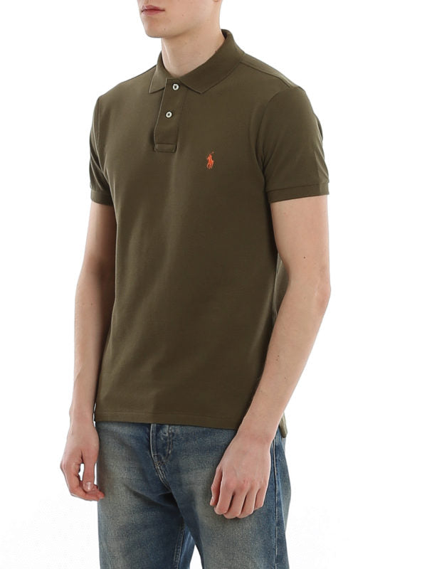 Polo In Cotone Slim Verde Con Ricamo Logo