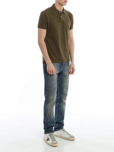 Polo In Cotone Slim Verde Con Ricamo Logo