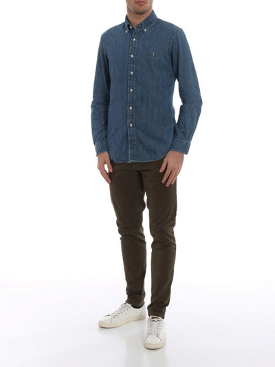 Camicia Slim In Denim Colletto Button-down