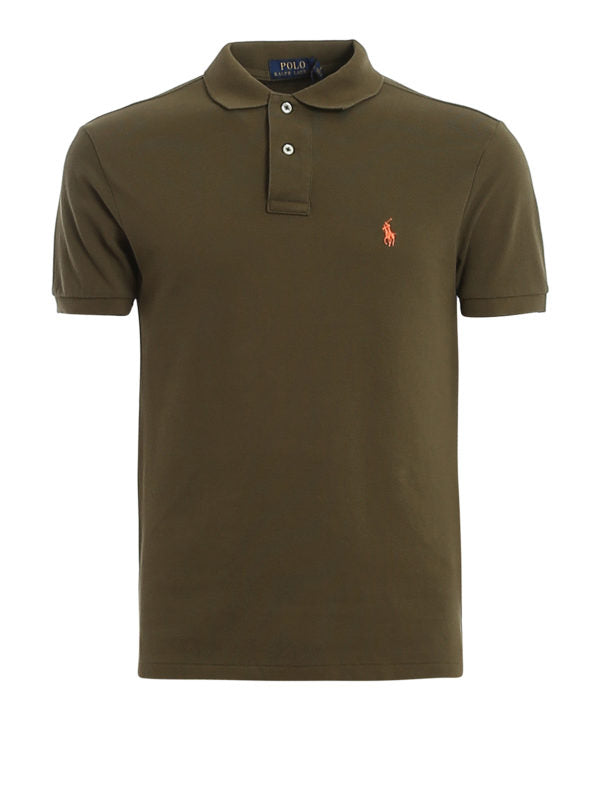 Polo In Cotone Slim Verde Con Ricamo Logo