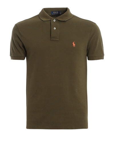 Polo In Cotone Slim Verde Con Ricamo Logo