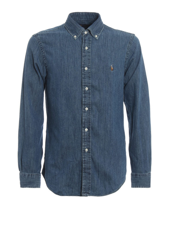 Camicia Slim In Denim Colletto Button-down