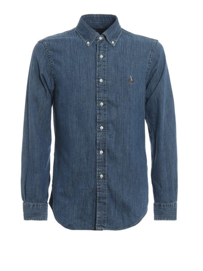Camicia Slim In Denim Colletto Button-down