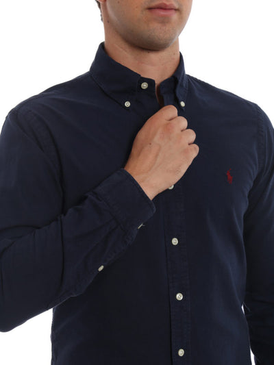 Camicia Blu Slim Con Collo Button-down