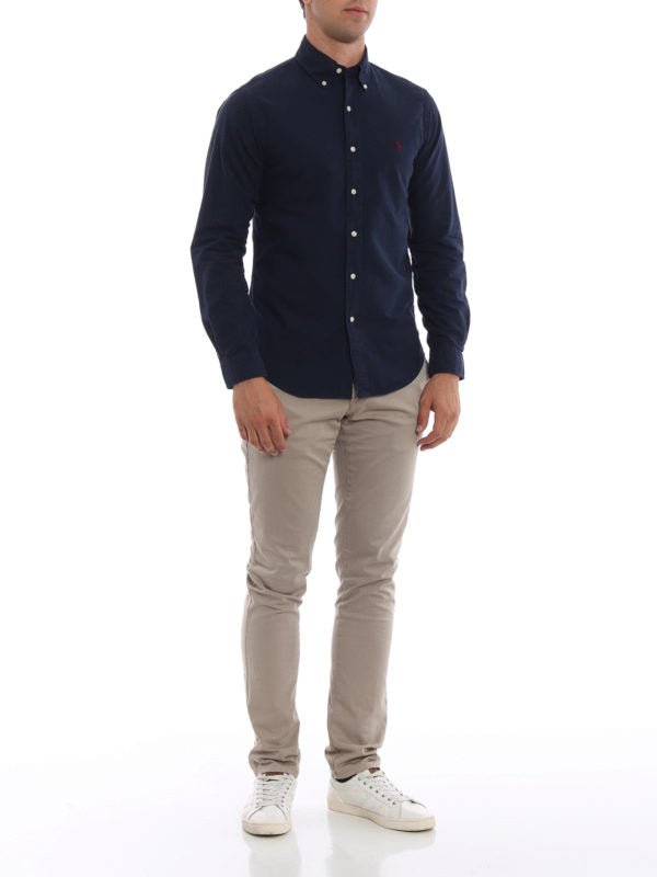 Camicia Blu Slim Con Collo Button-down