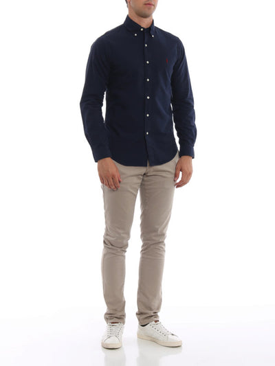 Camicia Blu Slim Con Collo Button-down