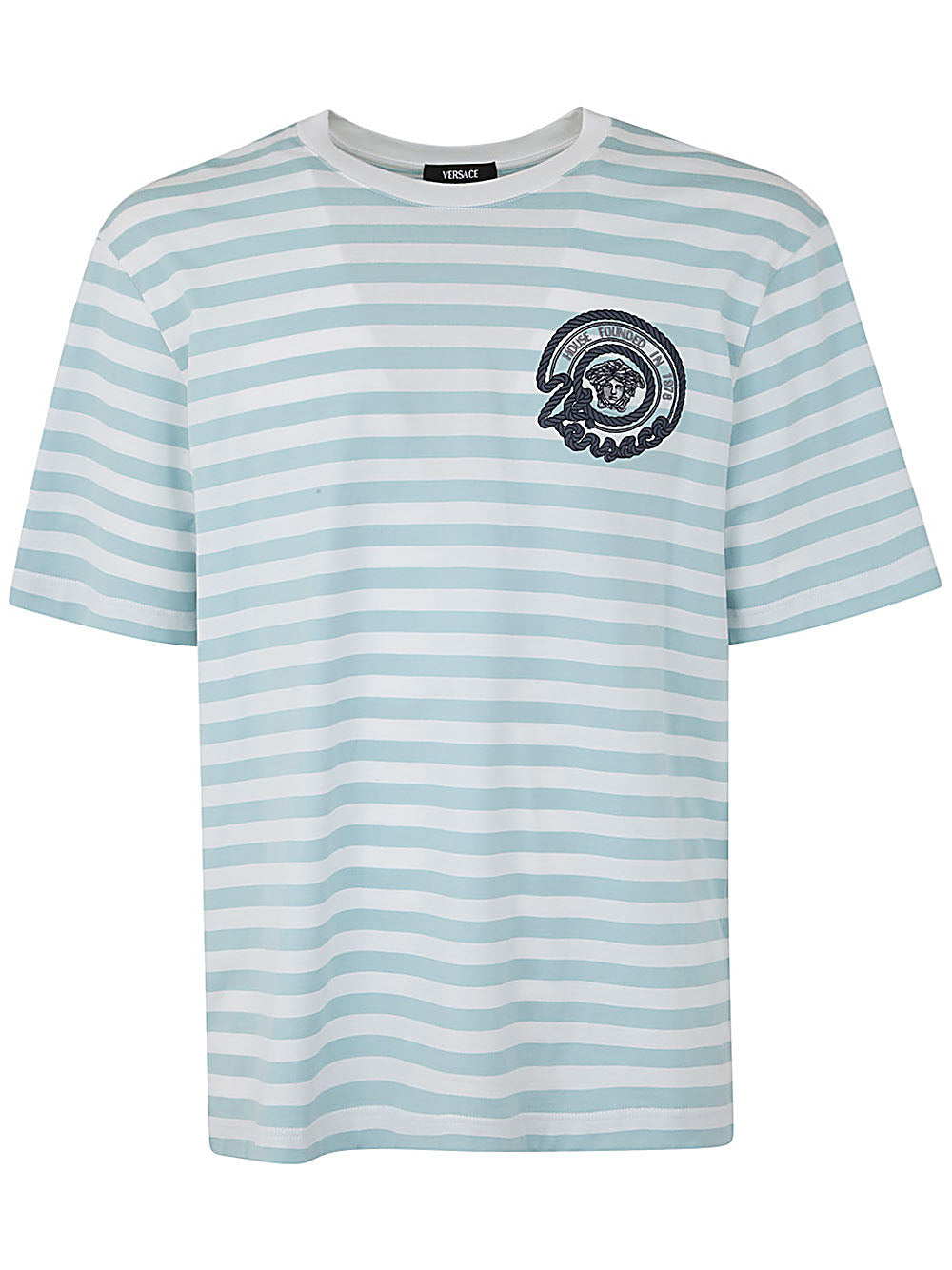 T-shirt Striped Jersey Fabric + Embroidered Versace Nautical Emblem