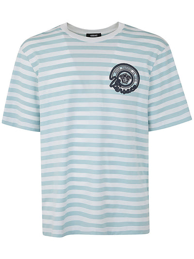 T-shirt Striped Jersey Fabric + Embroidered Versace Nautical Emblem