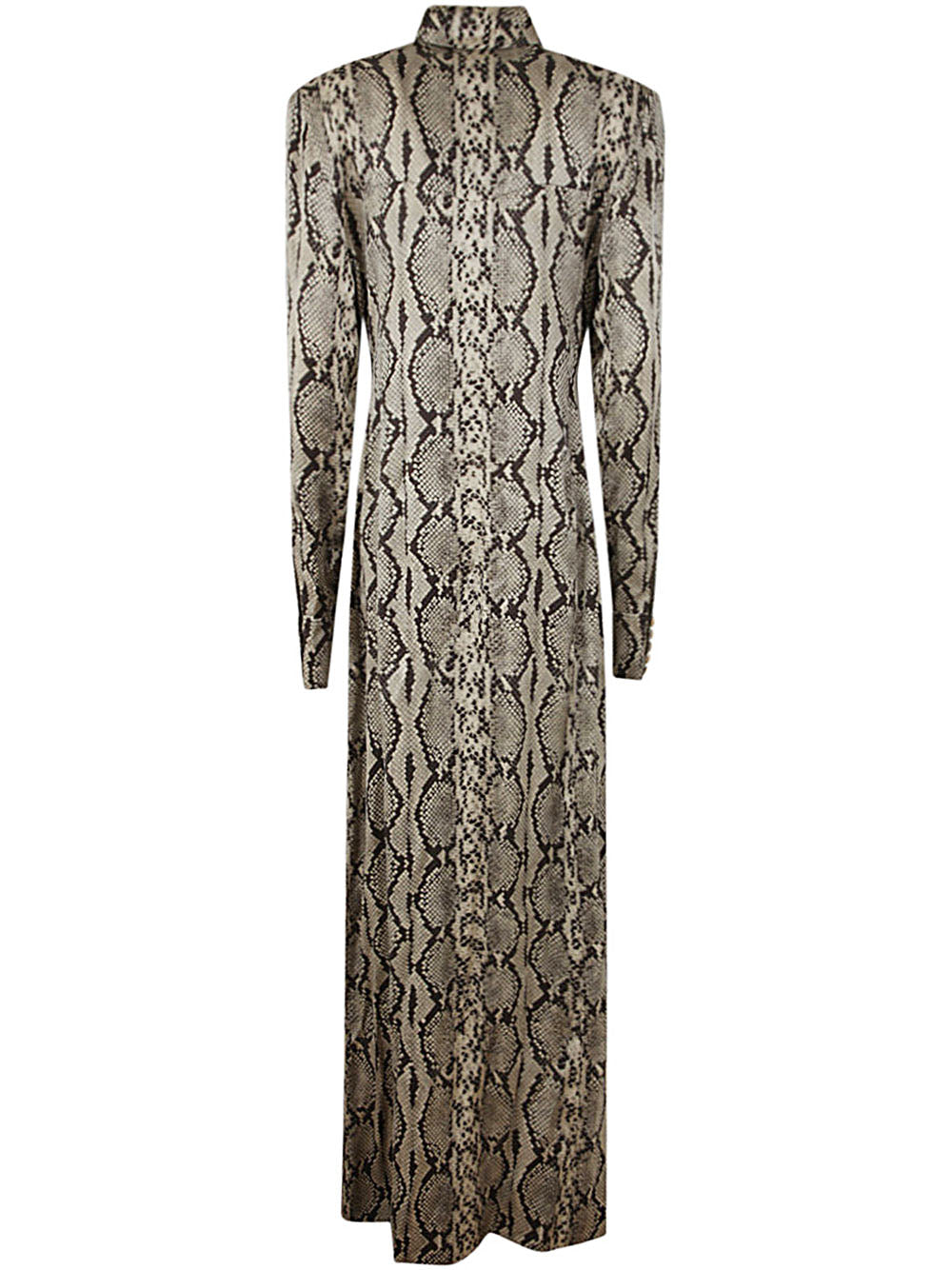 Long Sleeve Python Satin Long Shirt Dress