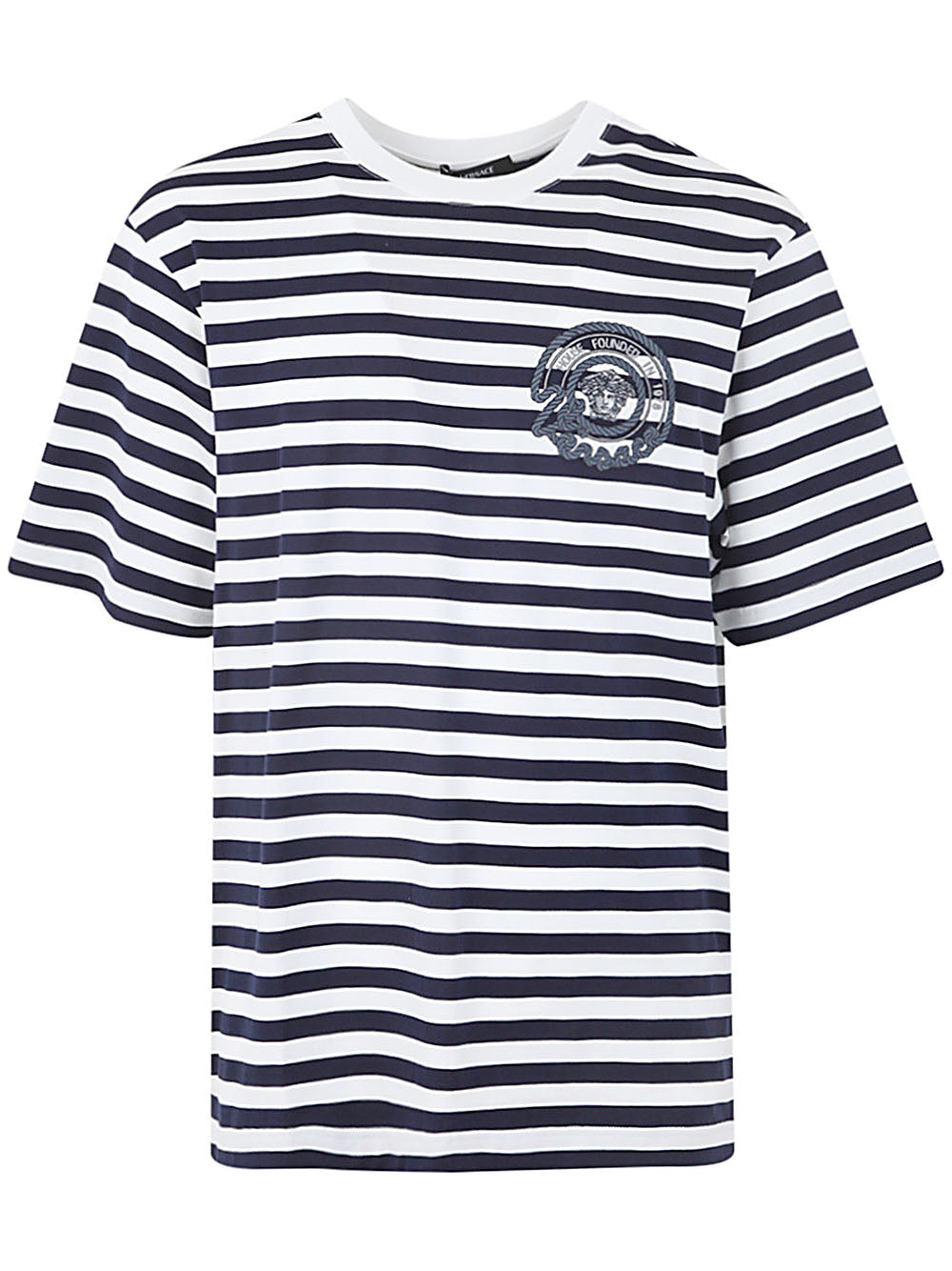T-shirt Striped Jersey Fabric + Embroidered Versace Nautical Emblem