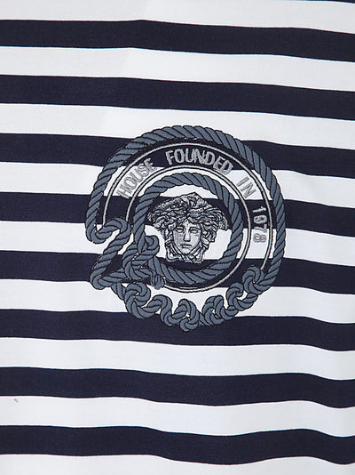 T-shirt Striped Jersey Fabric + Embroidered Versace Nautical Emblem