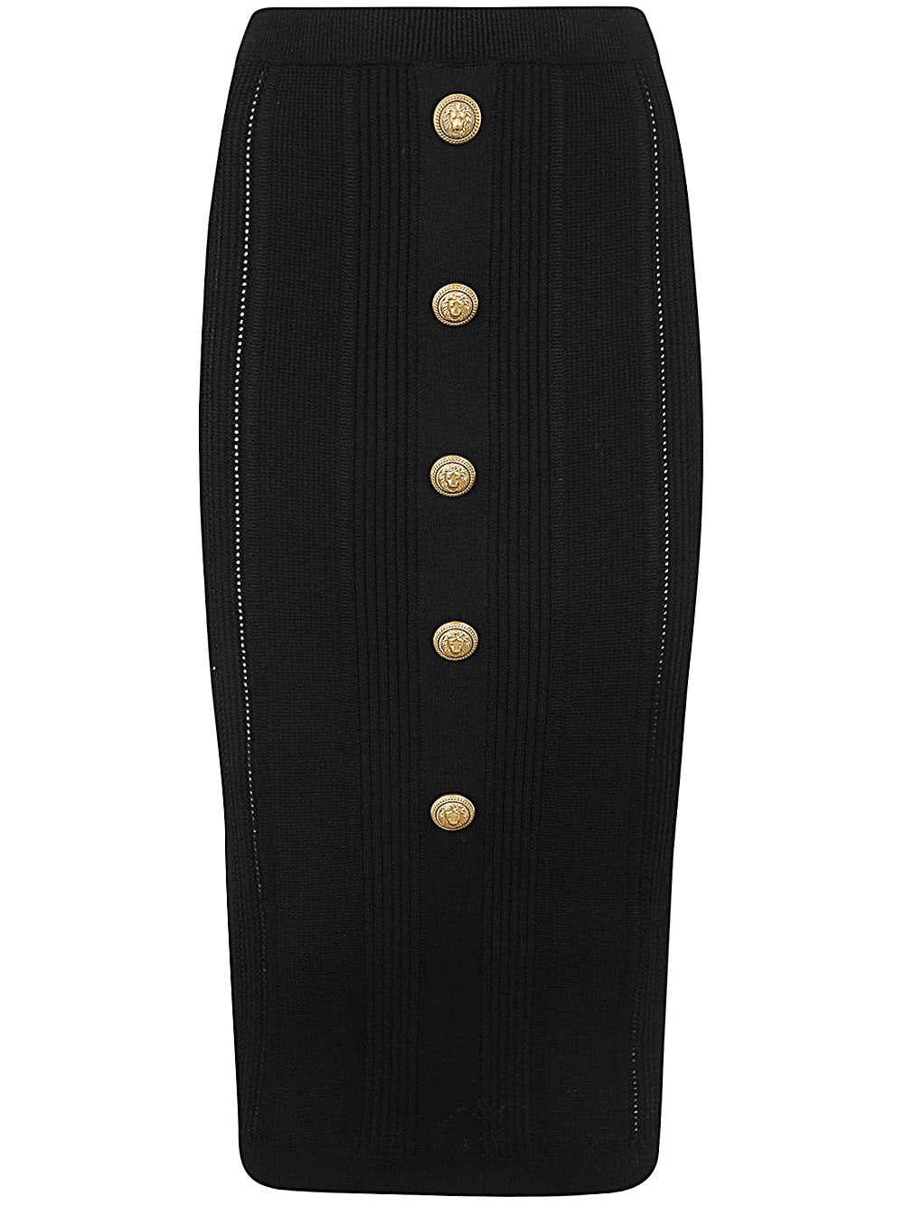 High Waist Five Button See Through Knit Midi Skirt