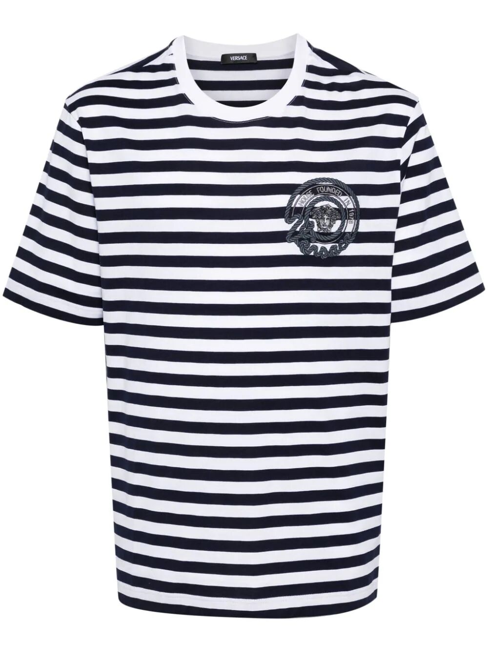 T-shirt Striped Jersey Fabric + Embroidered Versace Nautical Emblem