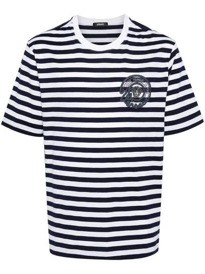 T-shirt Striped Jersey Fabric + Embroidered Versace Nautical Emblem