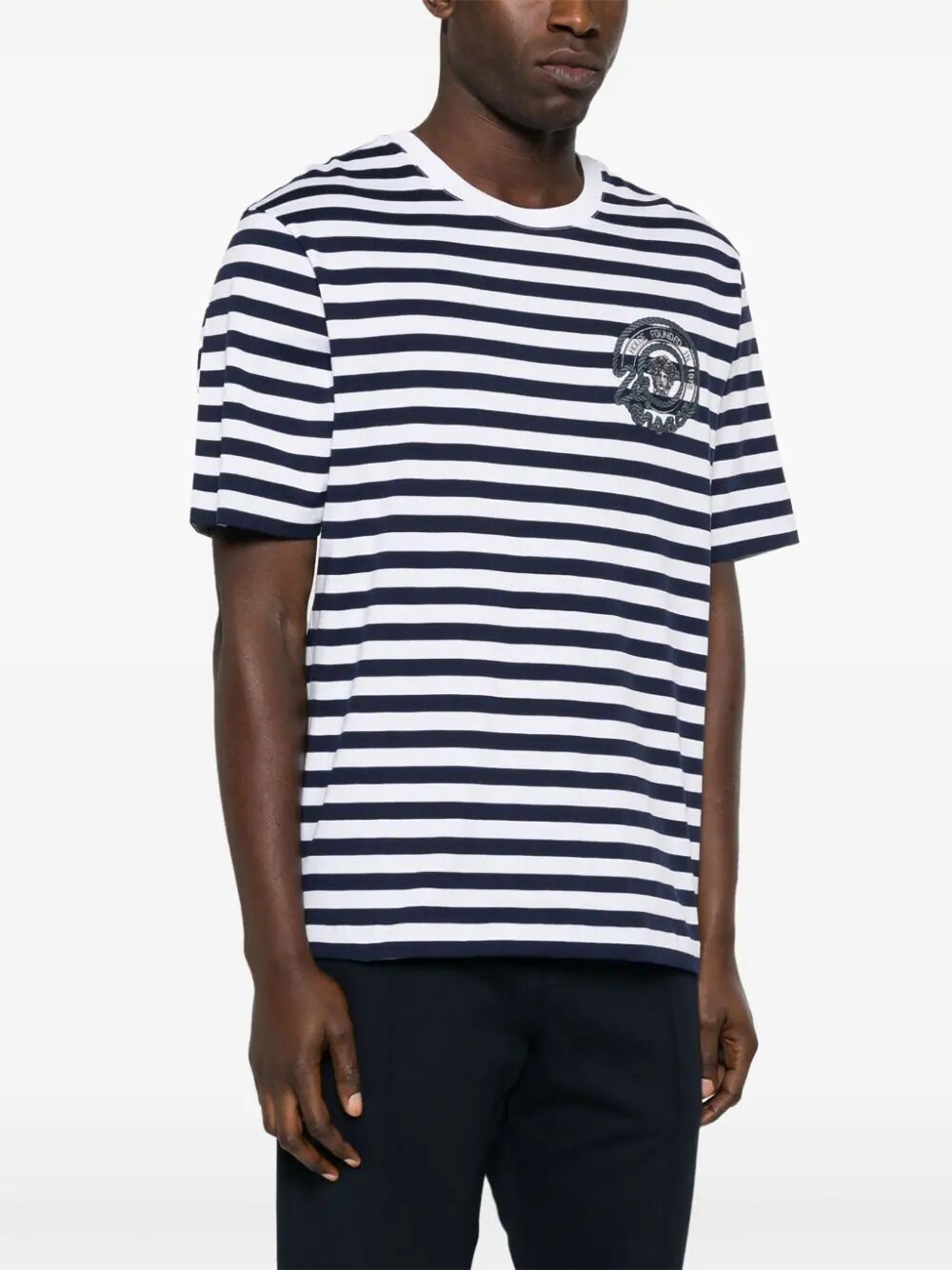 T-shirt Striped Jersey Fabric + Embroidered Versace Nautical Emblem