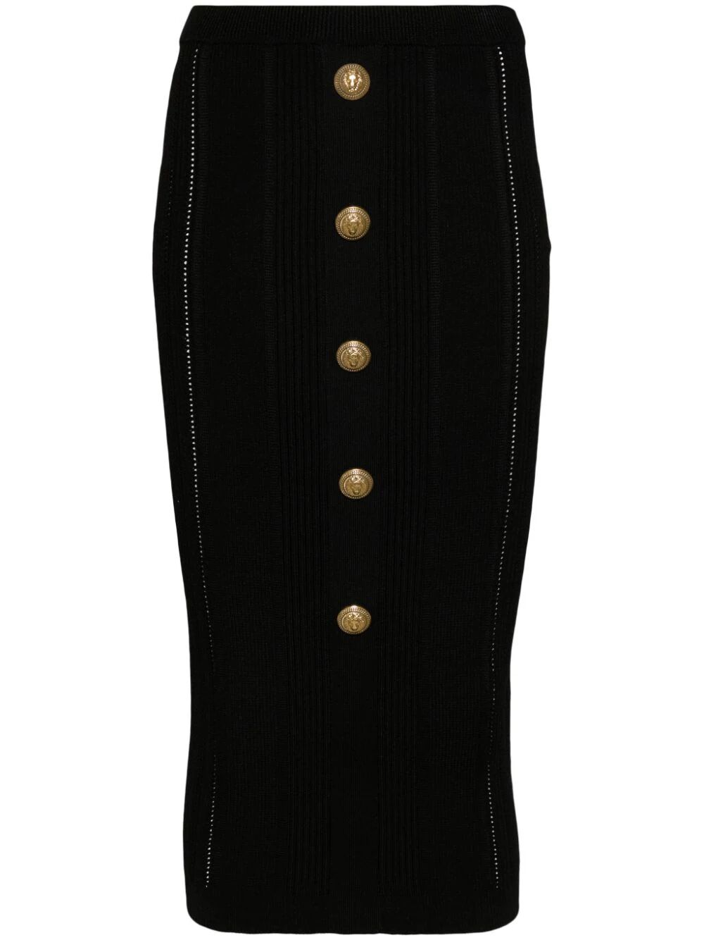 High Waist Five Button See Through Knit Midi Skirt