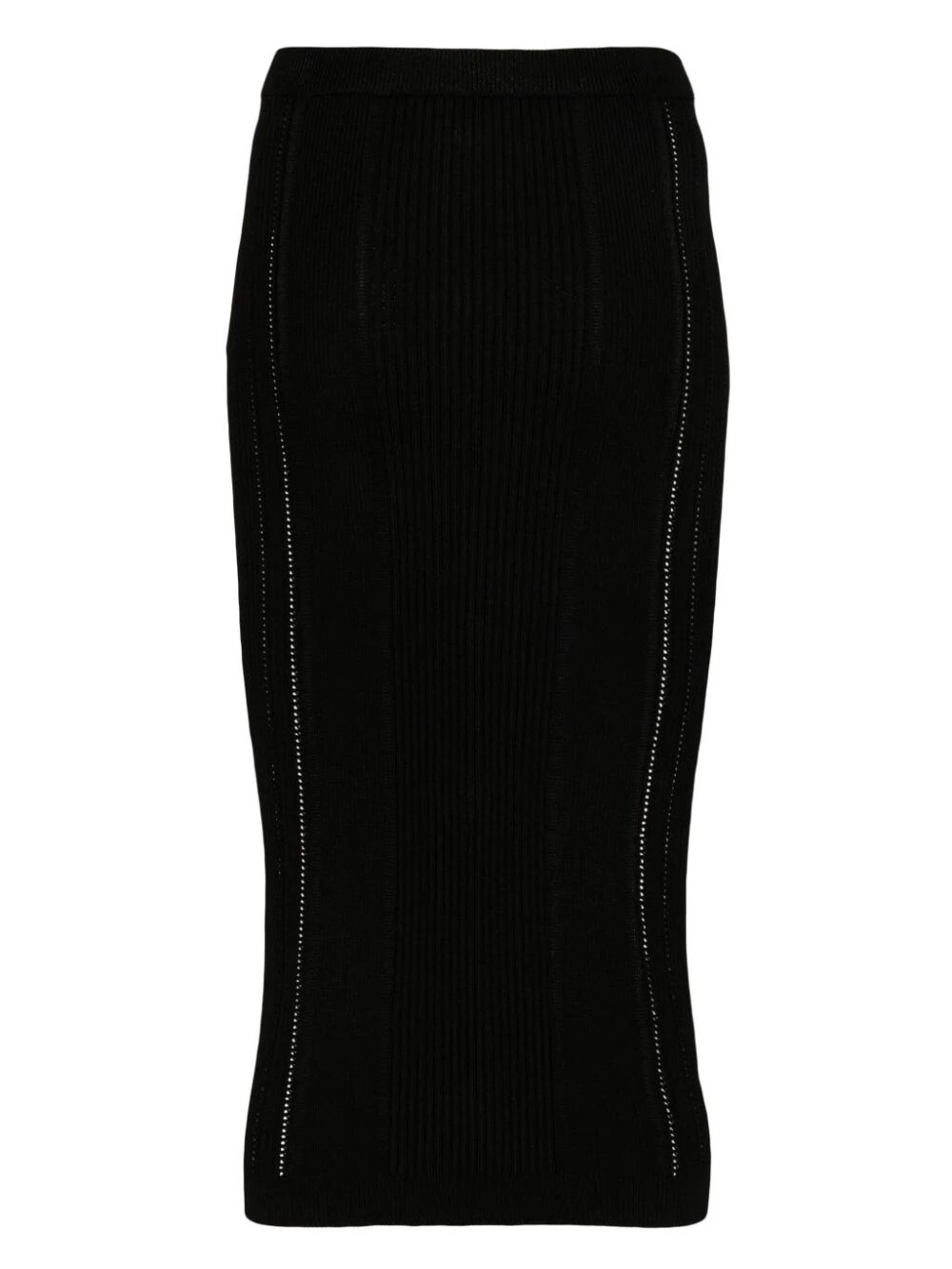 High Waist Five Button See Through Knit Midi Skirt