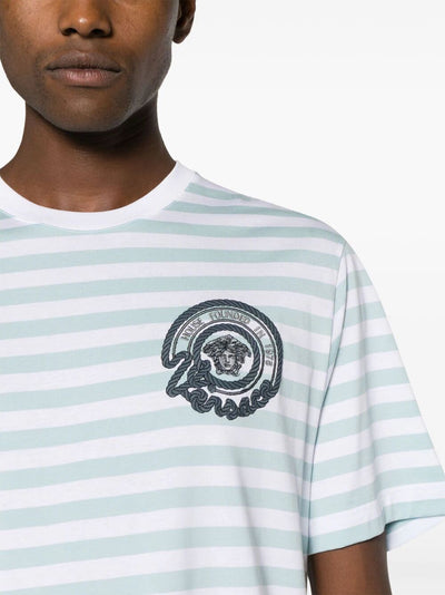 T-shirt Striped Jersey Fabric + Embroidered Versace Nautical Emblem