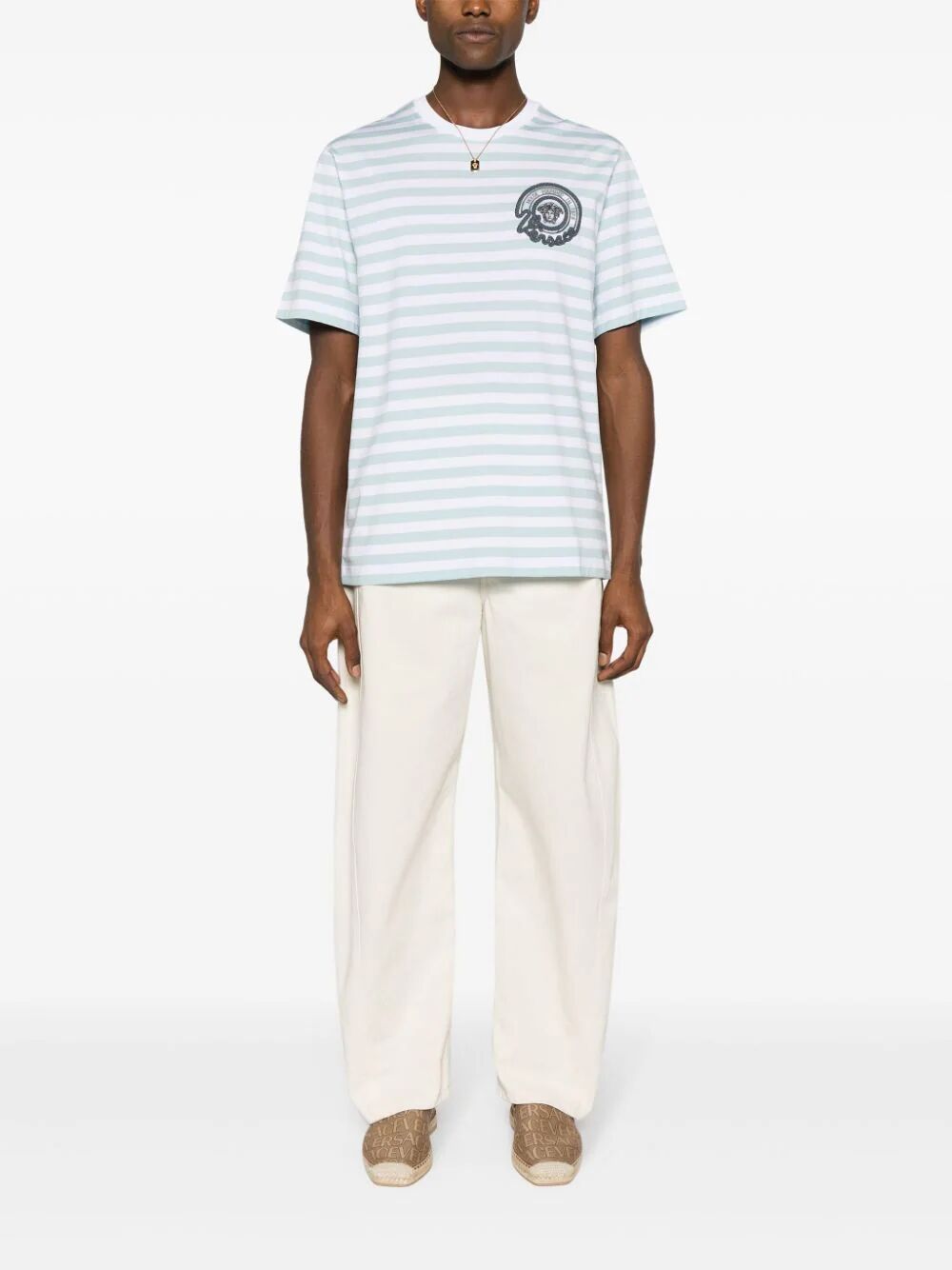 T-shirt Striped Jersey Fabric + Embroidered Versace Nautical Emblem