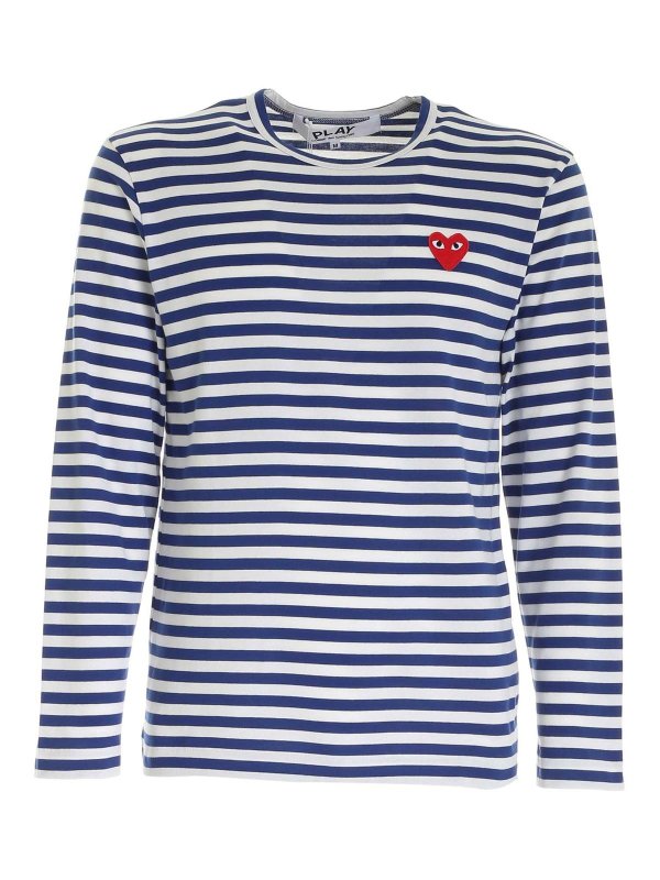 T-shirt Manica Lunga A Righe Blu E Bianca