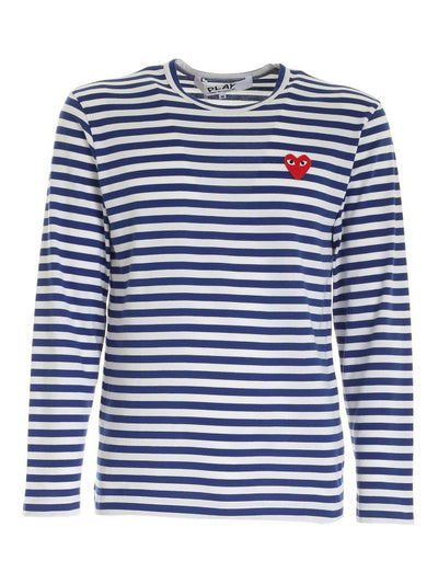 T-shirt Manica Lunga A Righe Blu E Bianca