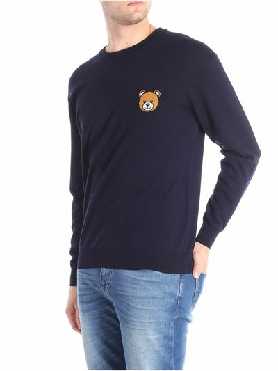 Pullover Blu Girocollo Ricamo Teddy Bear