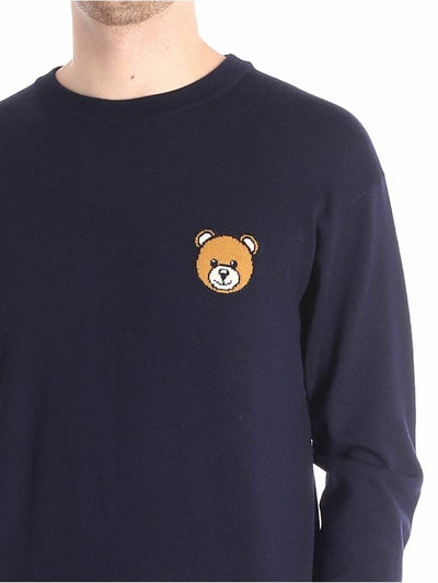 Pullover Blu Girocollo Ricamo Teddy Bear