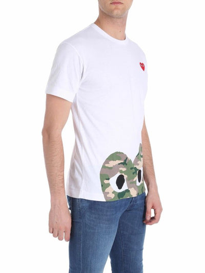 T-shirt Bianca Stampa Cuore Camouflage