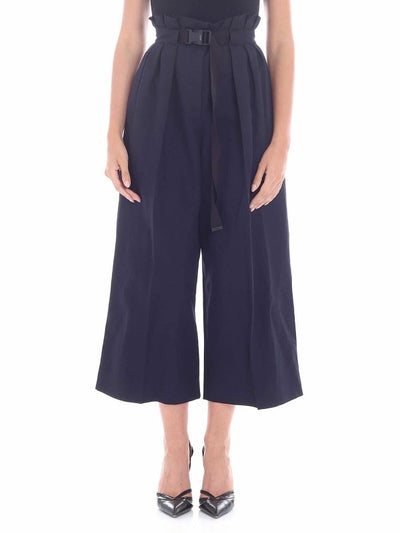 Pantalone A Palazzo Blu Con Pieghe