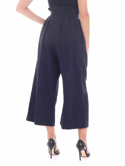 Pantalone A Palazzo Blu Con Pieghe
