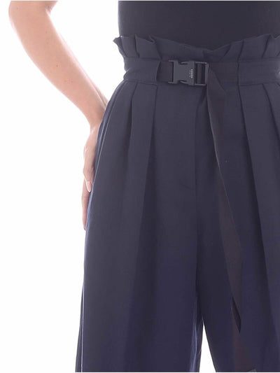 Pantalone A Palazzo Blu Con Pieghe