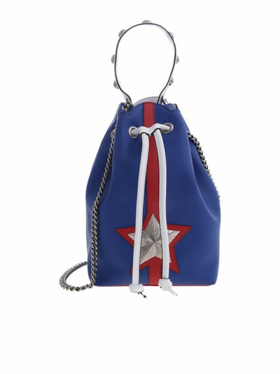 Borsa A Secchiello In Pelle Blu Con Tracolla