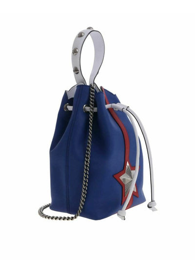 Borsa A Secchiello In Pelle Blu Con Tracolla