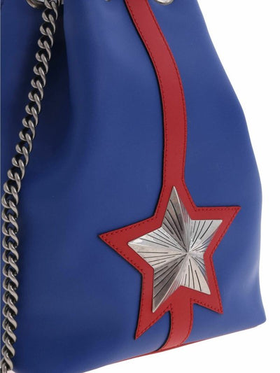 Borsa A Secchiello In Pelle Blu Con Tracolla