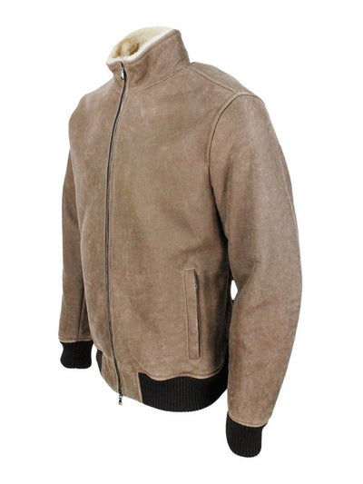 Giubbotto In Shearling Con Polsini A Costine