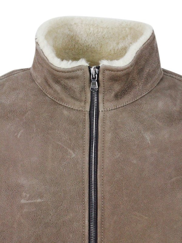 Giubbotto In Shearling Con Polsini A Costine