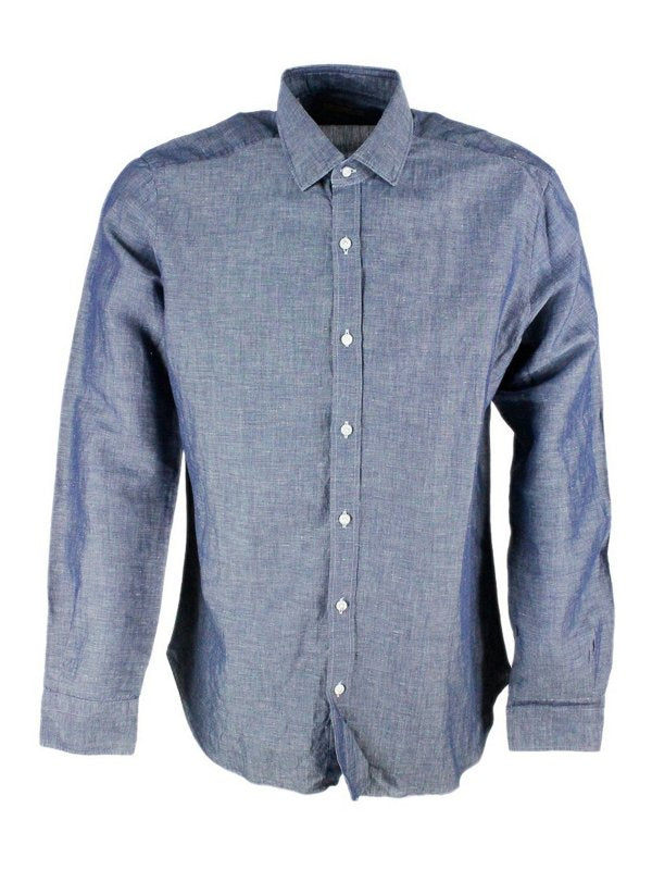 Camicia In Lino E Cotone Con Bottoni