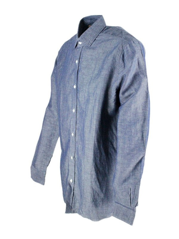 Camicia In Lino E Cotone Con Bottoni