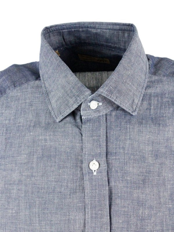 Camicia In Lino E Cotone Con Bottoni
