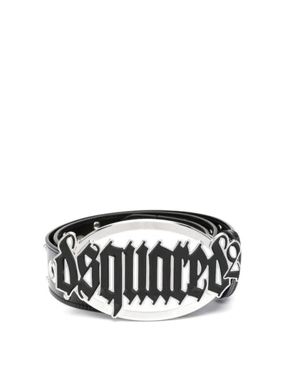 Cintura In Pelle Con Logo Gotico