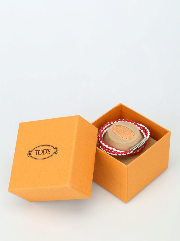 Bracciale Doppio Giro In Pelle Bianca E Rossa