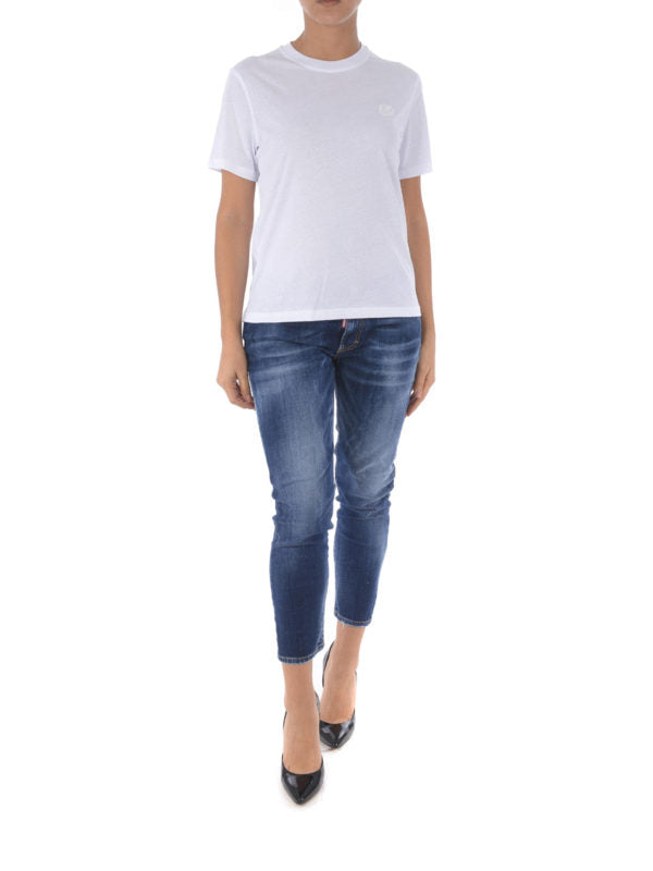 T-shirt In Cotone Bianco Con Logo Frontale